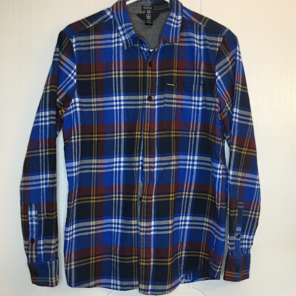 Volcom ! Button down flannel shirt blue/black Sz M